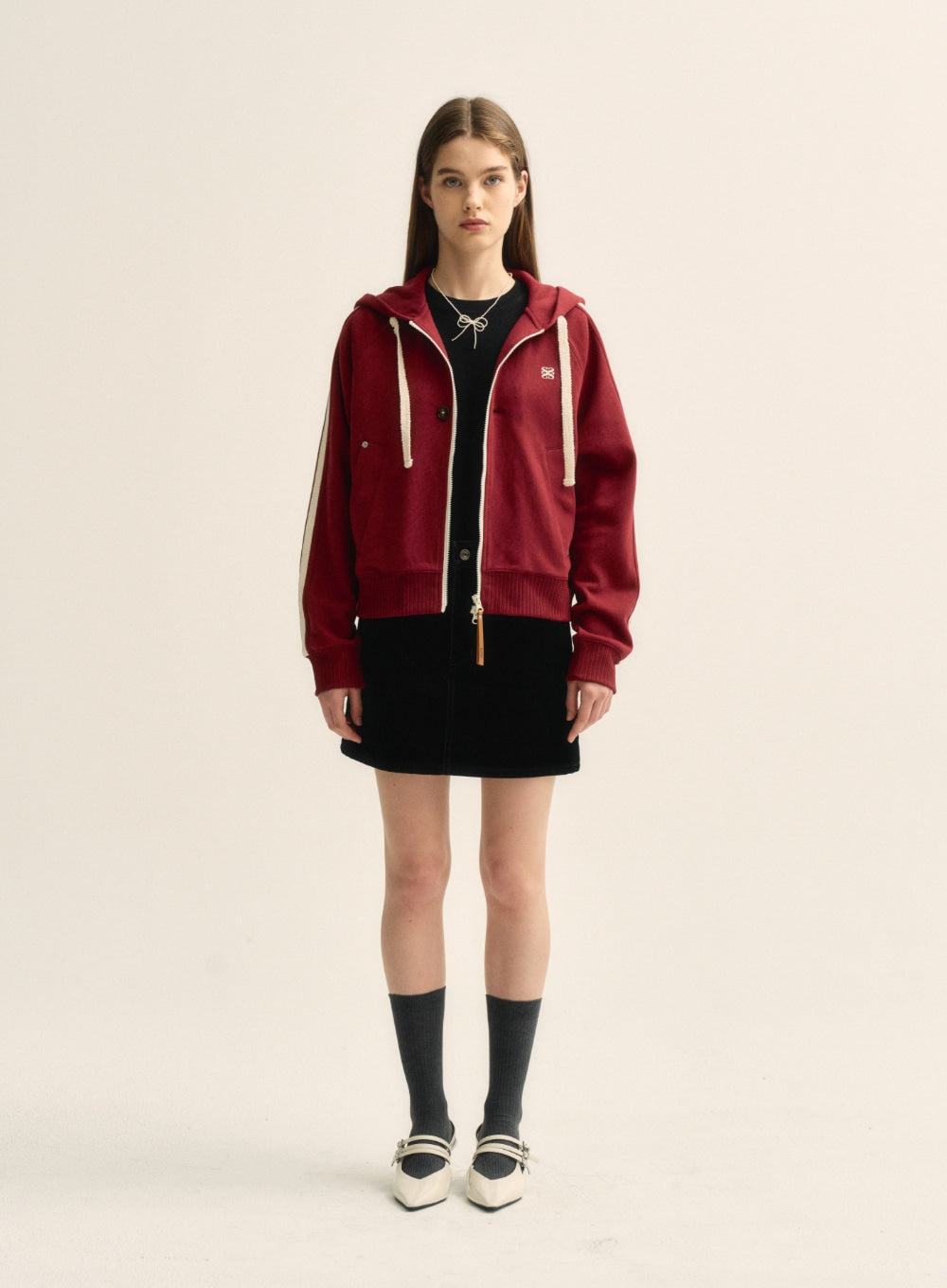 [satur] (W) Lawton Loose Fit Hood Zip-up - Burgundy