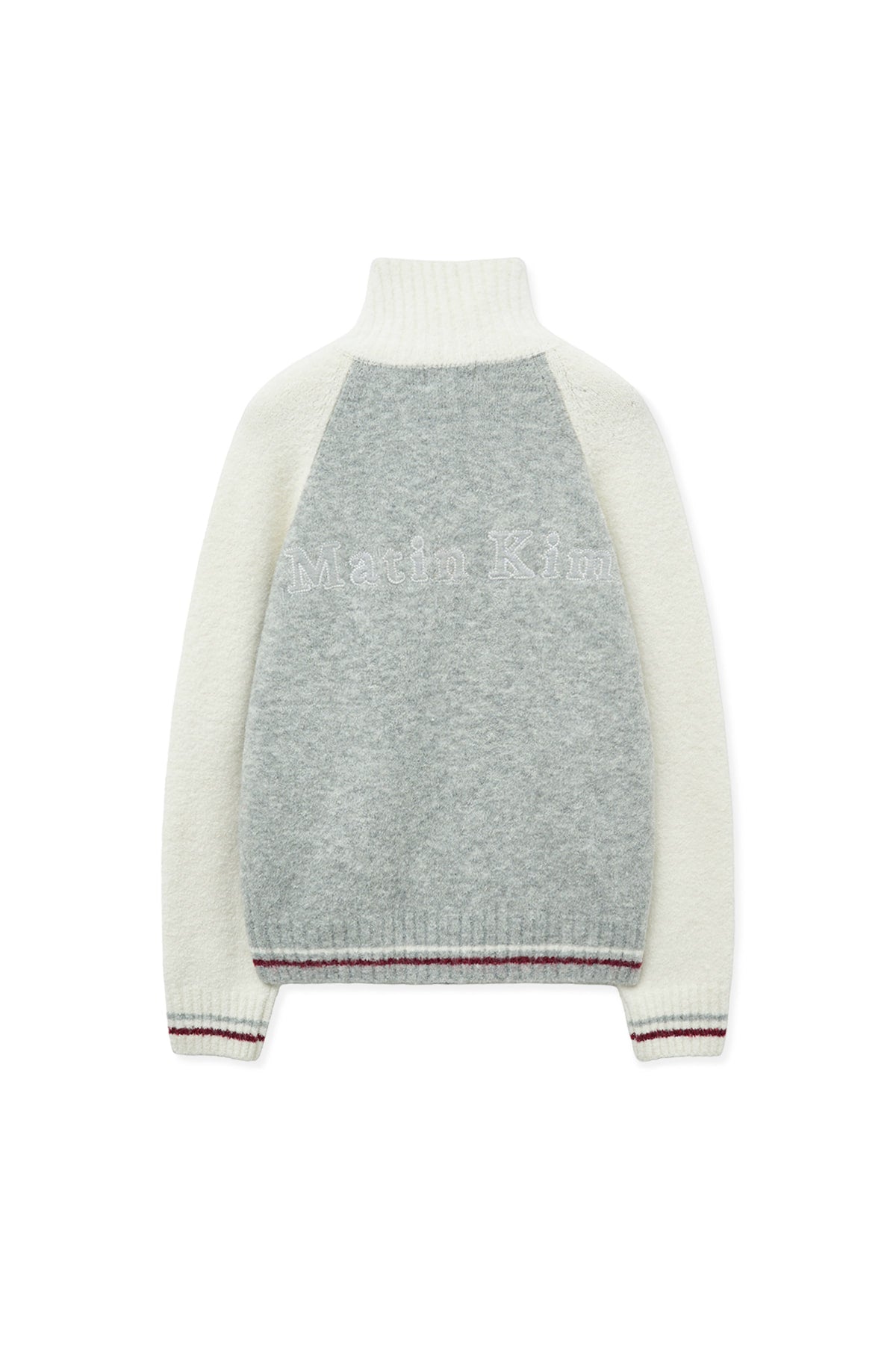 [matinkim] HIGH NECK RAGLAN KNIT ZIP UP FOR WOMEN IN IVORY