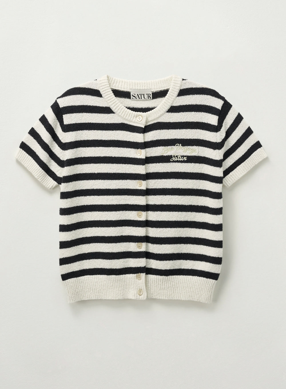 [satur] (W) Bon Voyage Stripe Half Knit Cardigan - Cream