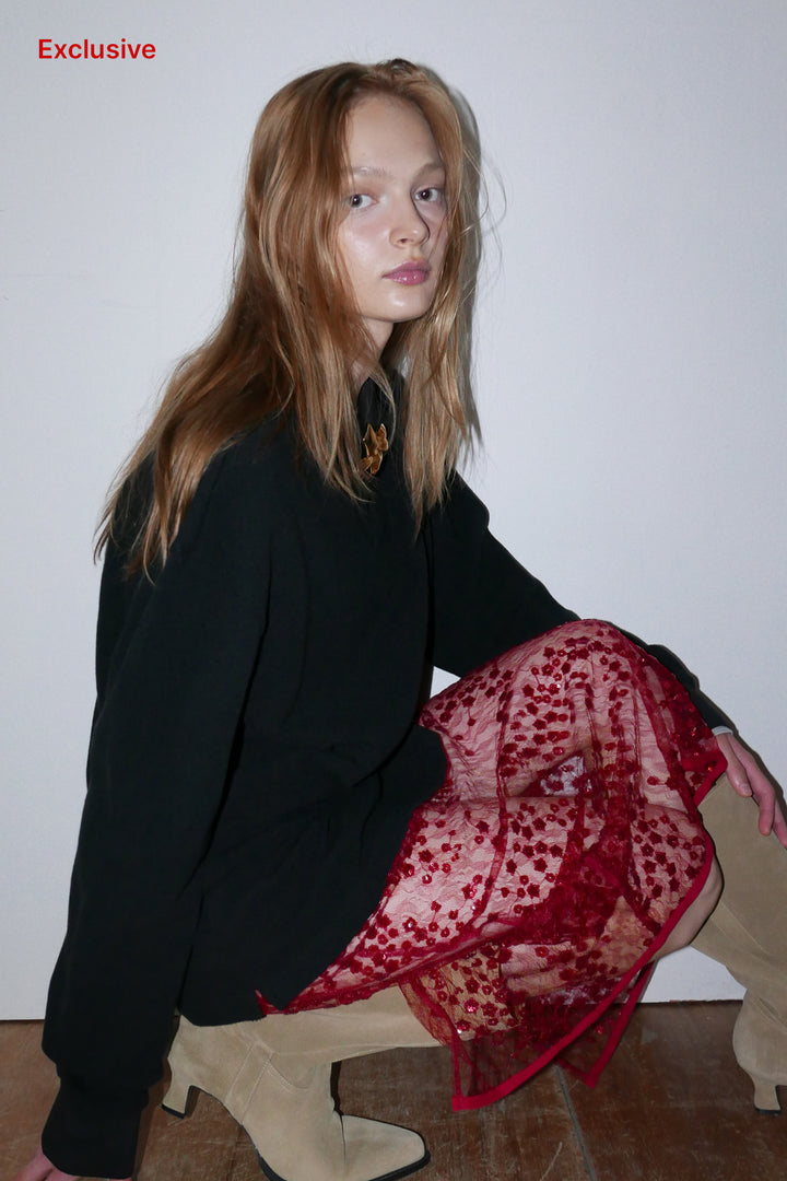 Overdueflair Flower Sequin Skirt Red