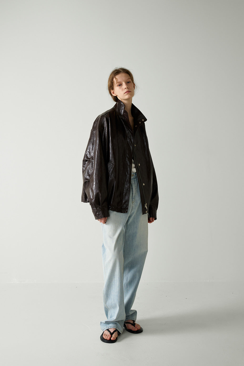 Facade Pattern Oversized Leather Jumper brown