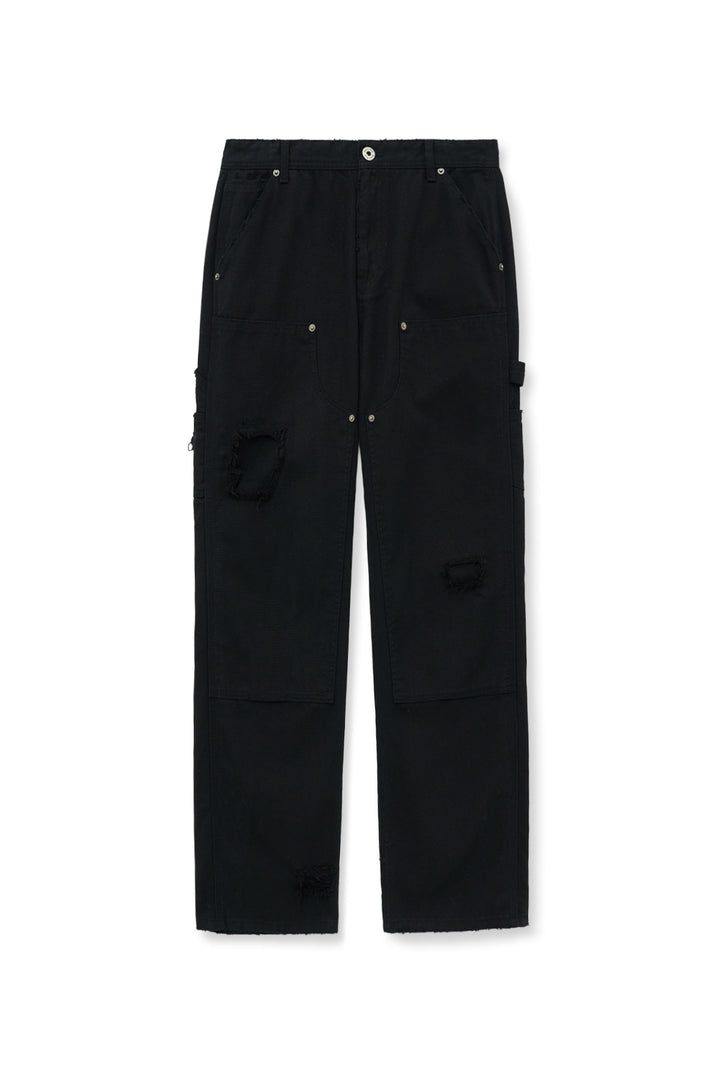 Matinkim Distressed Double Knee Work Pants For Men IN Black