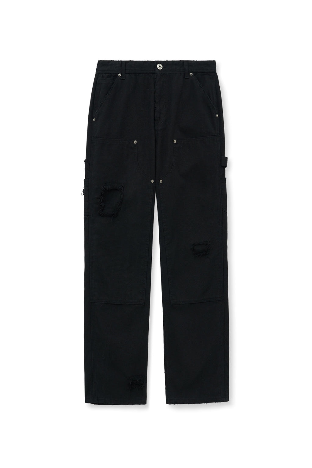 Matinkim Distressed Double Knee Work Pants For Men IN Black