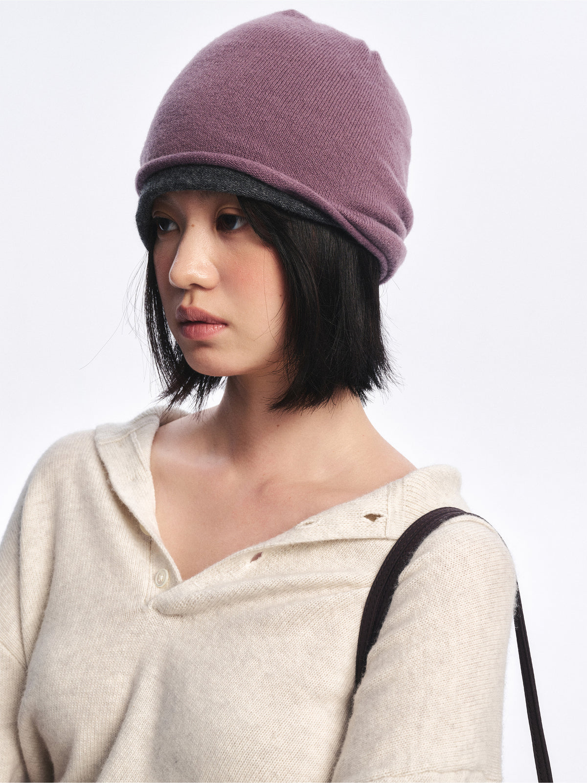Low Classic Wool Blend Reversible Beanie Charcoal