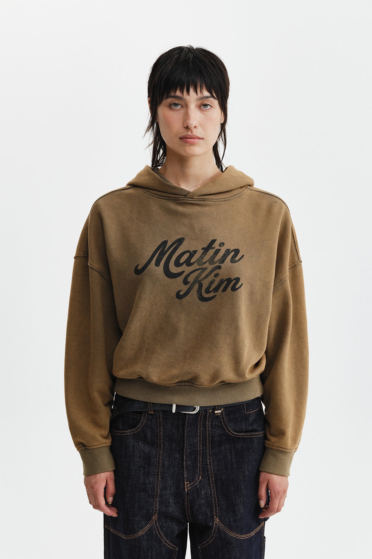 Matinkim Washed Calligraphy Logo Hoody Top IN Khaki