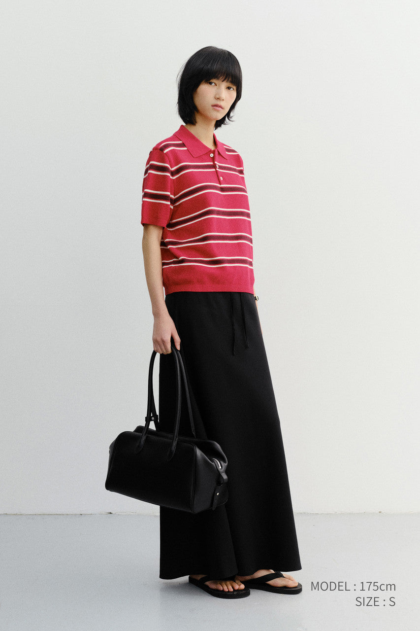 Dunst Unisex Multi Striped Polo Knit Red Burgundy