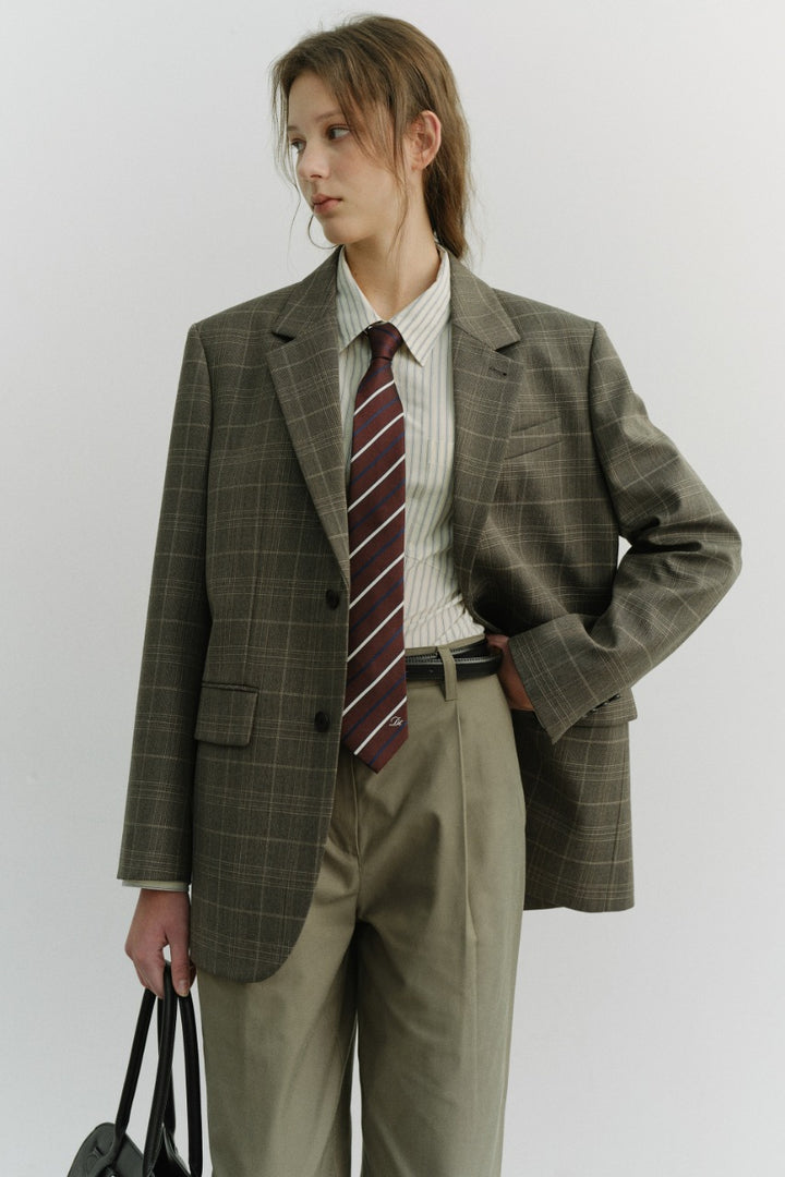 Dunst Unisex 2 Button Wool Blazer Grey Check