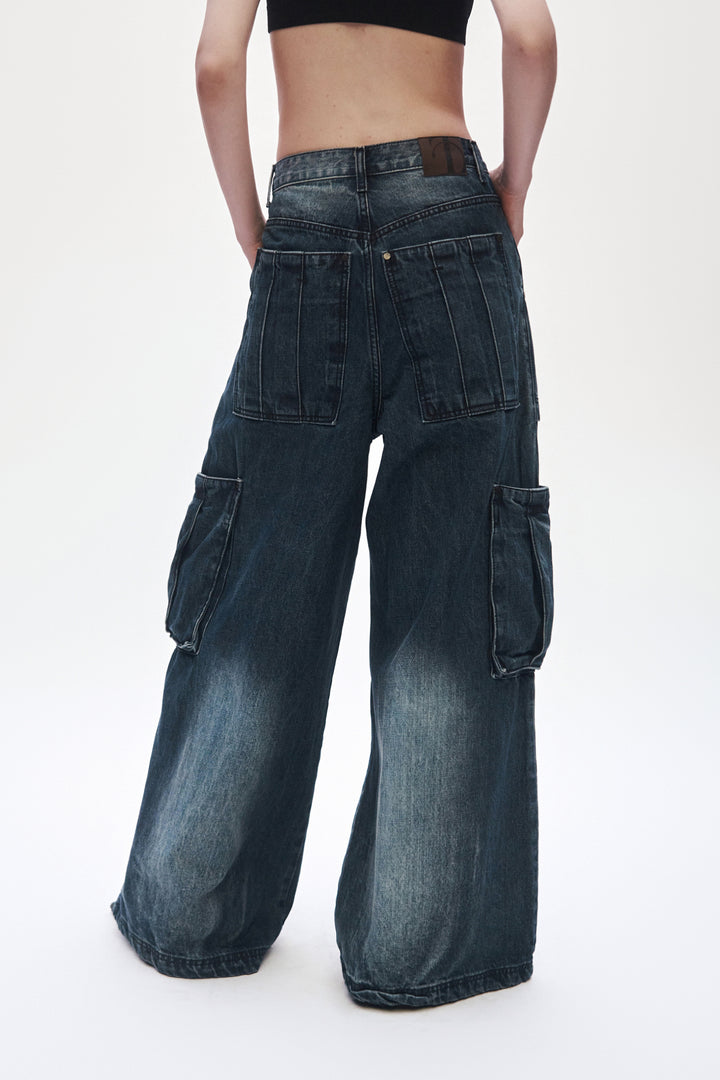 Treemingbird Denim Cargo Pants Deep Blue