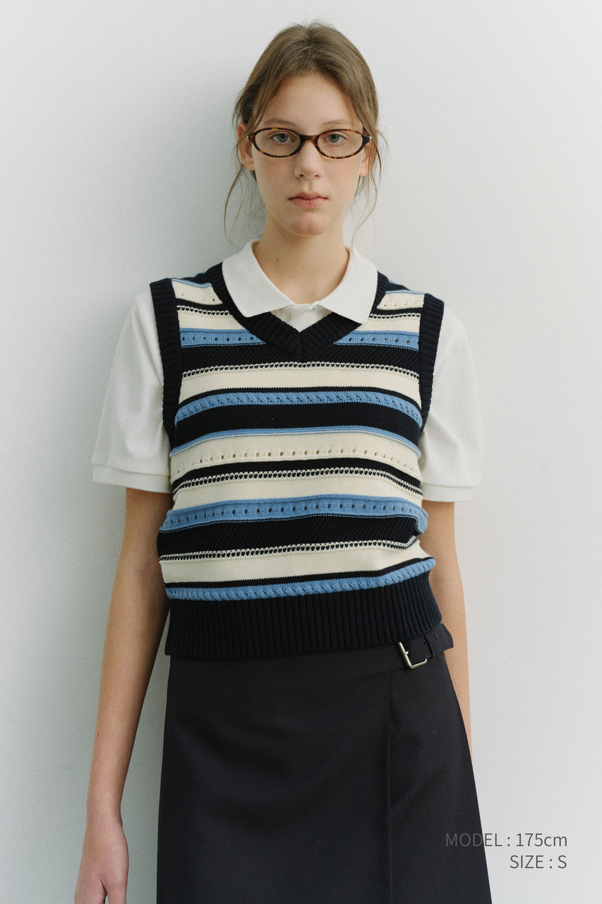 Dunst Unisex Crafted Striped Knit Vest Navy Cream