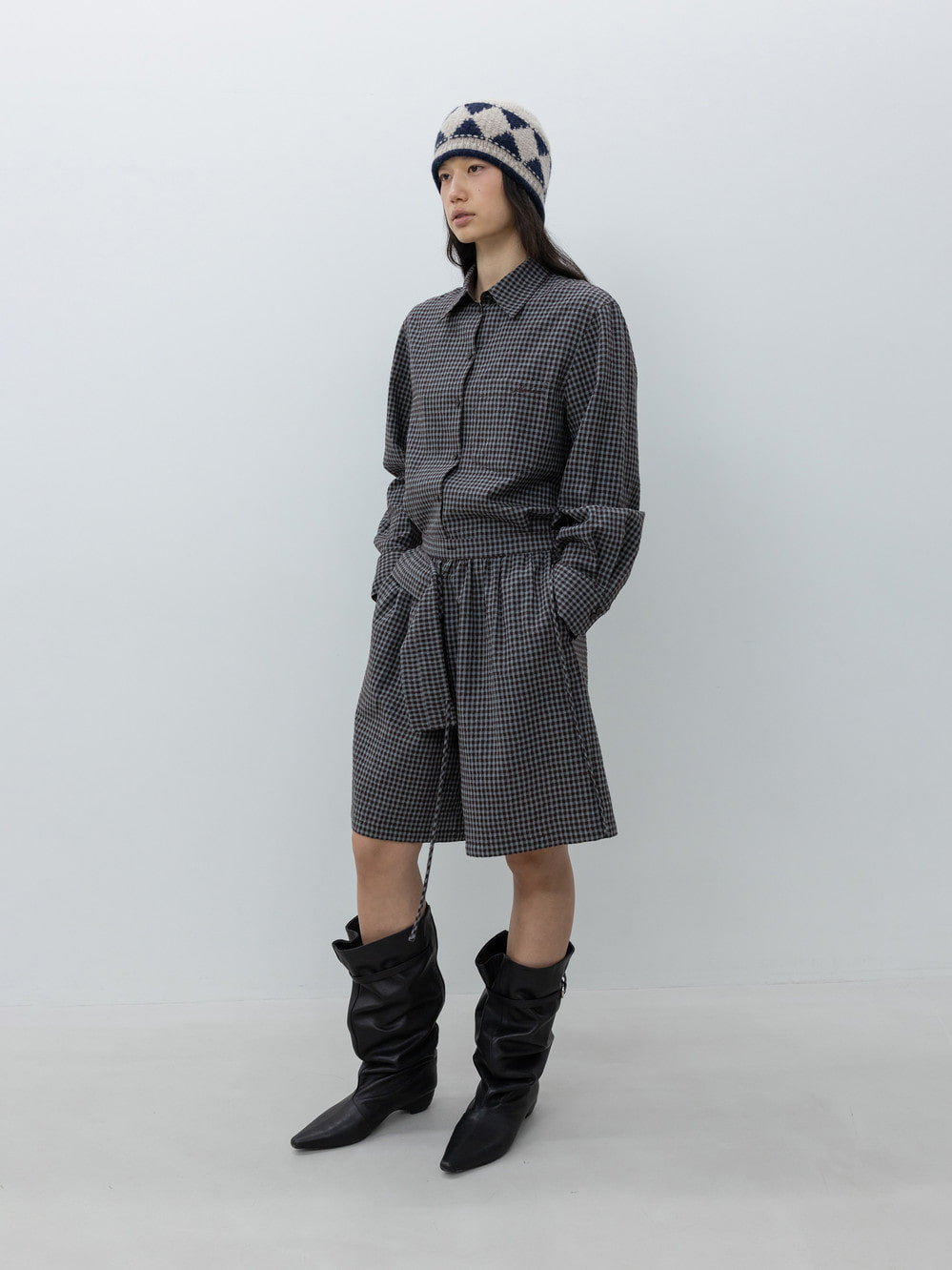 Low Classic Wool Cotton Detachable Belt Shorts Blue