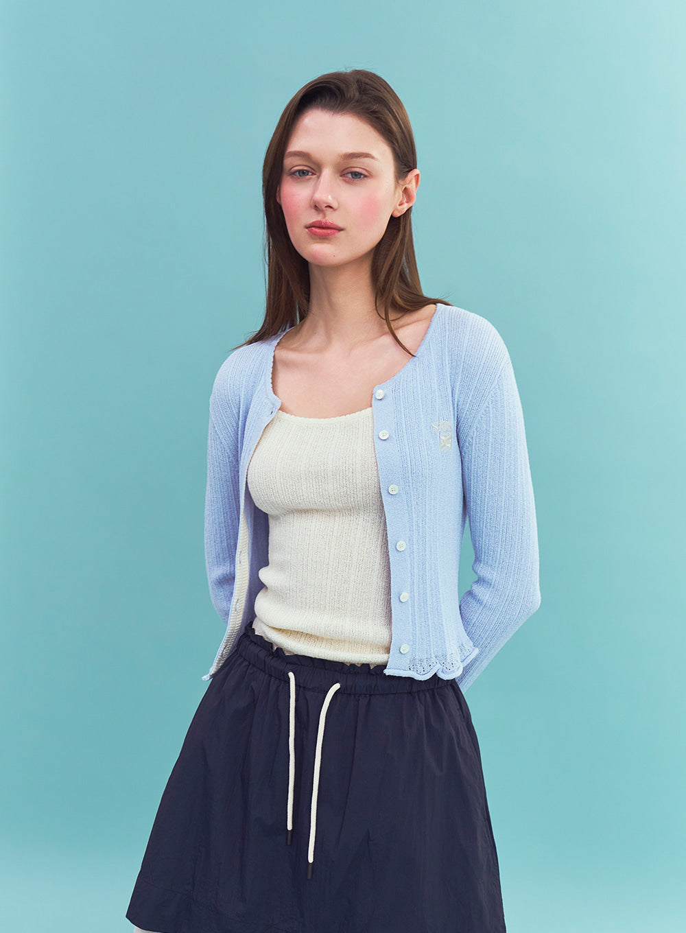 Satur (W) Sheer Long Sleeve Crop Cardigan - Sky Blue