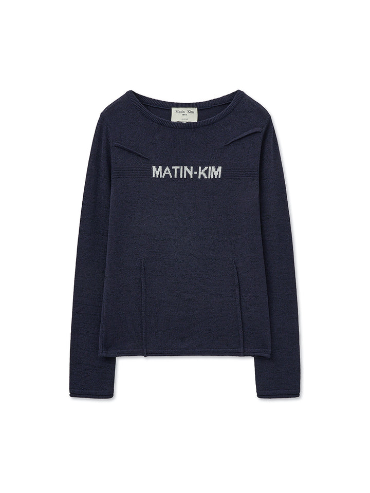 Matinkim Glitter Slim Logo Knit Top IN Navy