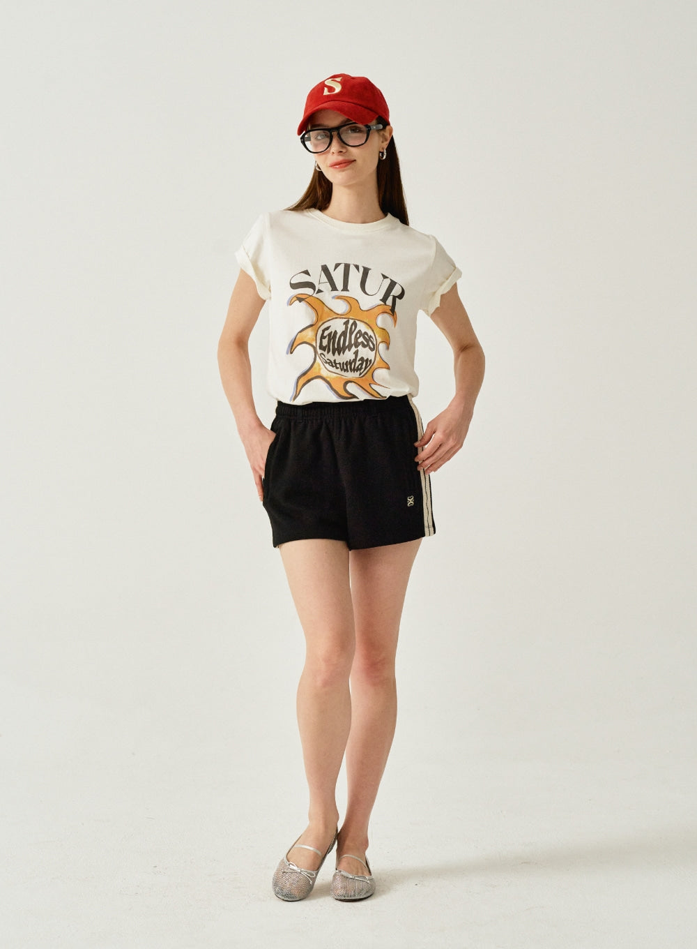[satur] (W) Sun Retro Graphic T-Shirt - Retro Ivory