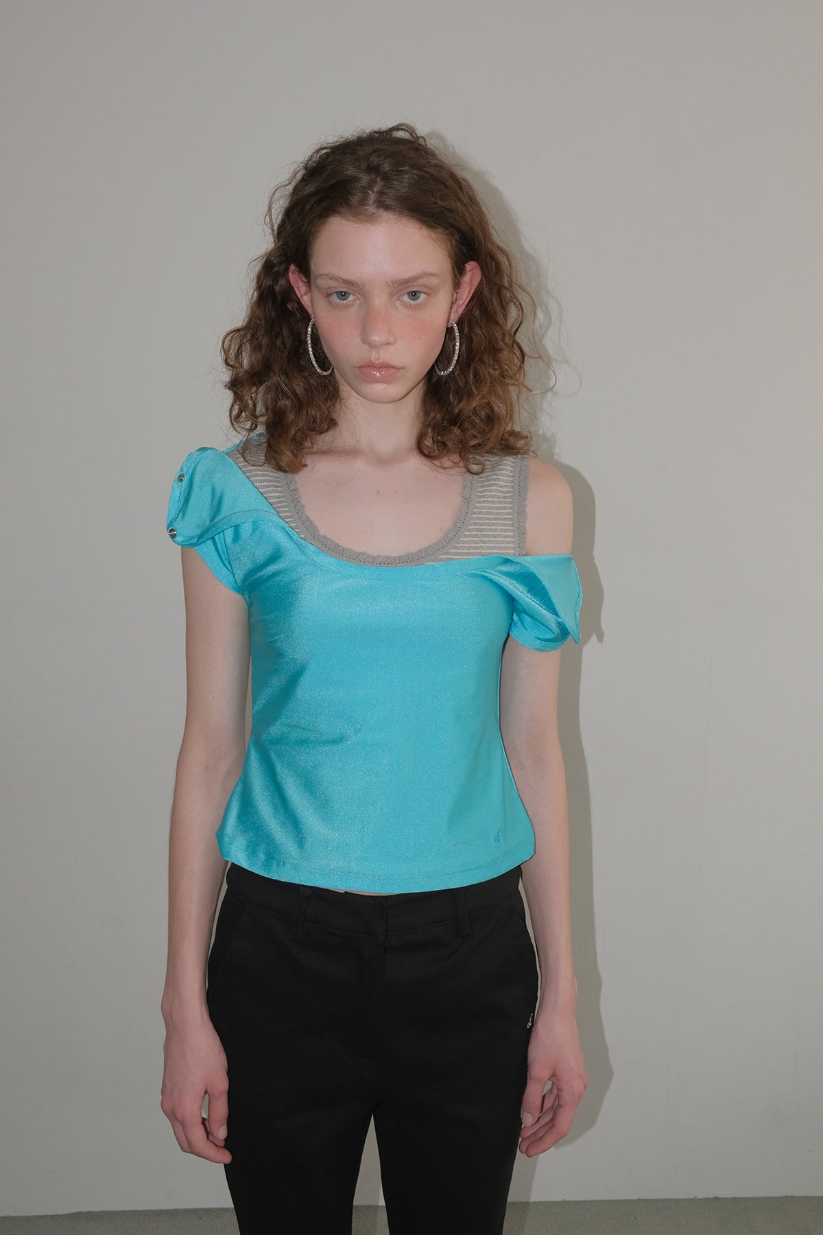 Overdueflair Snap Shoulder T-Shirt Turquoise Blue
