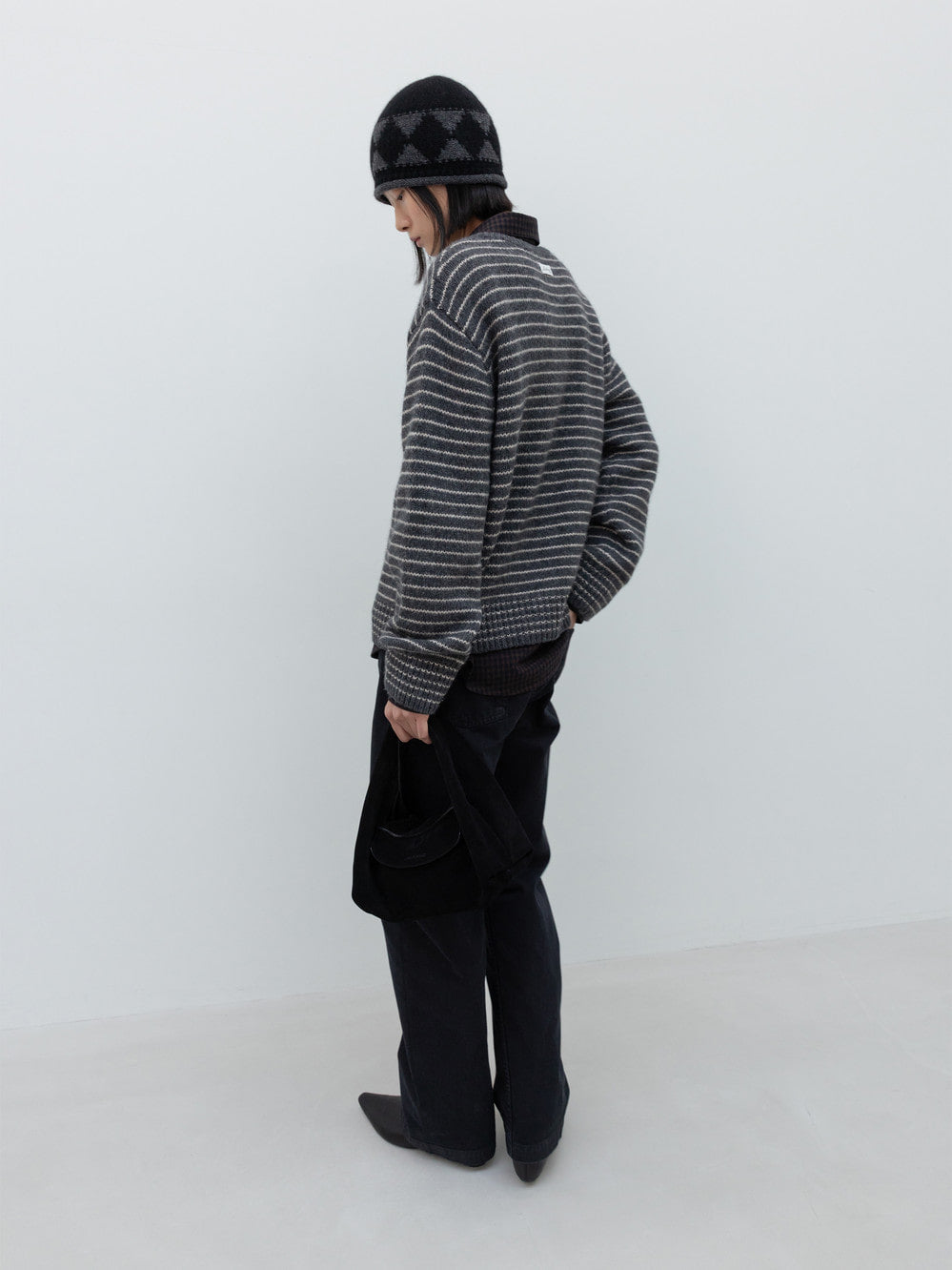 Low Classic Alpaca Blend Stripe Pullover Charcoal