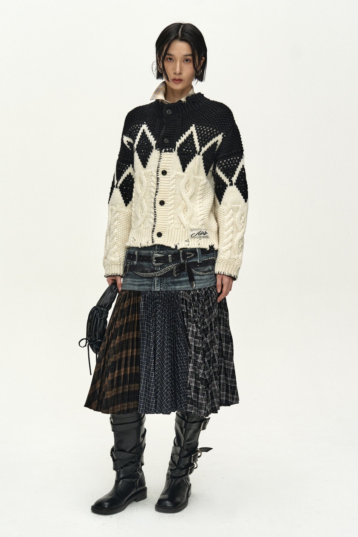 Andersson Bell Double Belt Printed Accordion Pleats Skirt