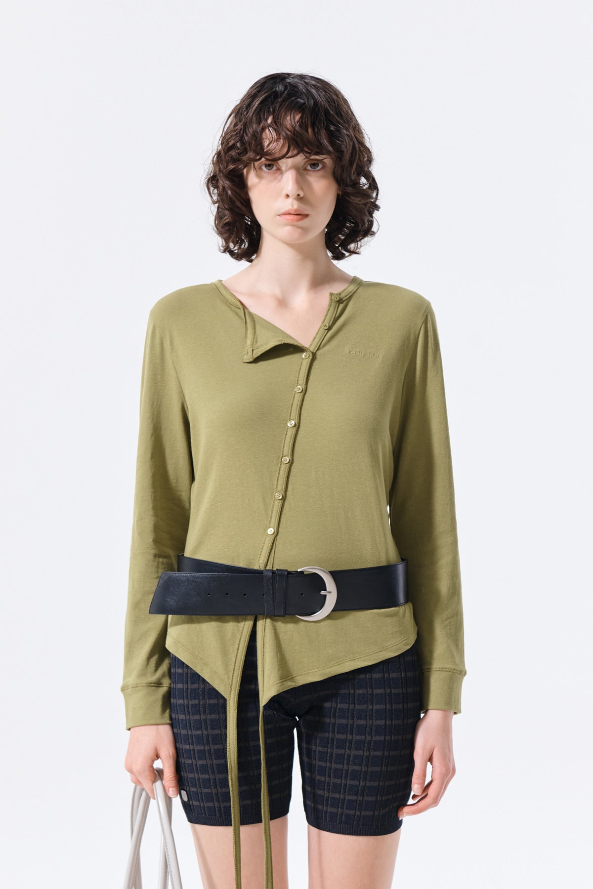 Matinkim Asymmetric Button Closure Top IN Olive