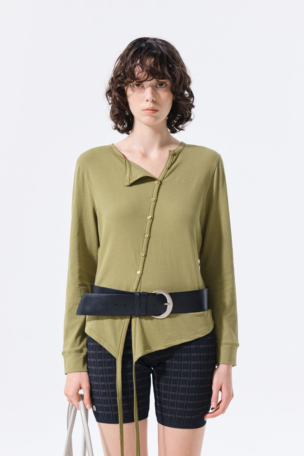 Matinkim Asymmetric Button Closure Top IN Olive