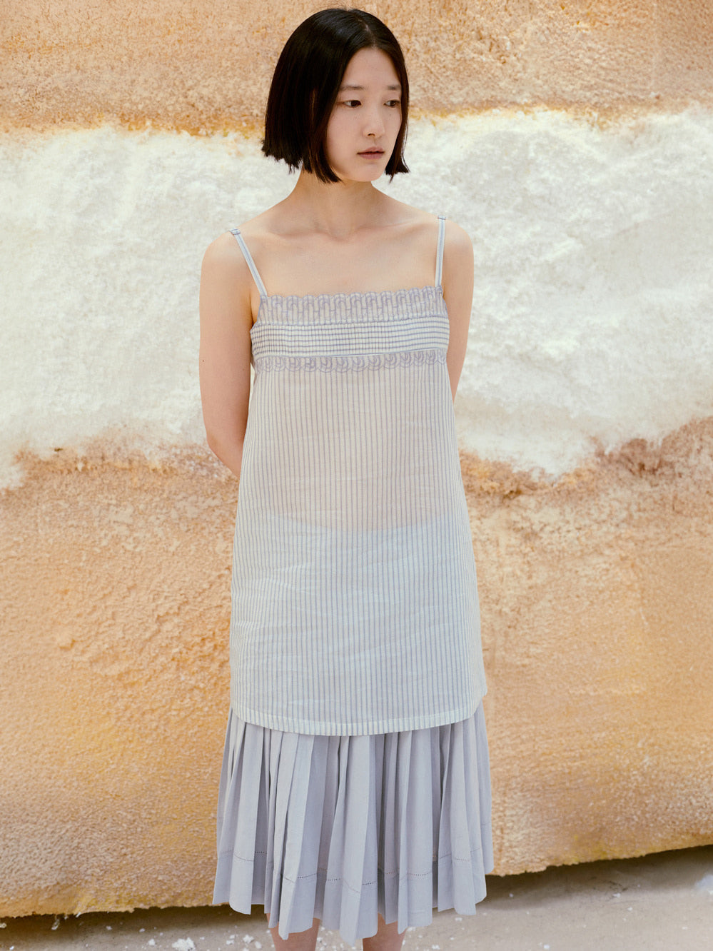 Low Classic Stripe See-Through Lace Mini Dress Stripe