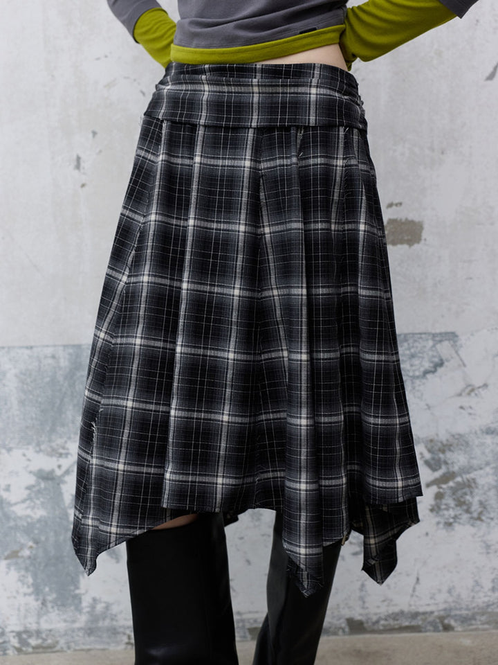 Raive Check Unbalanced Midi Skirt in Black