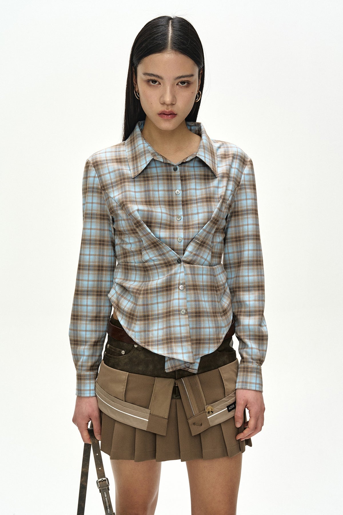 Andersson Bell Check Draped Waist Shirt