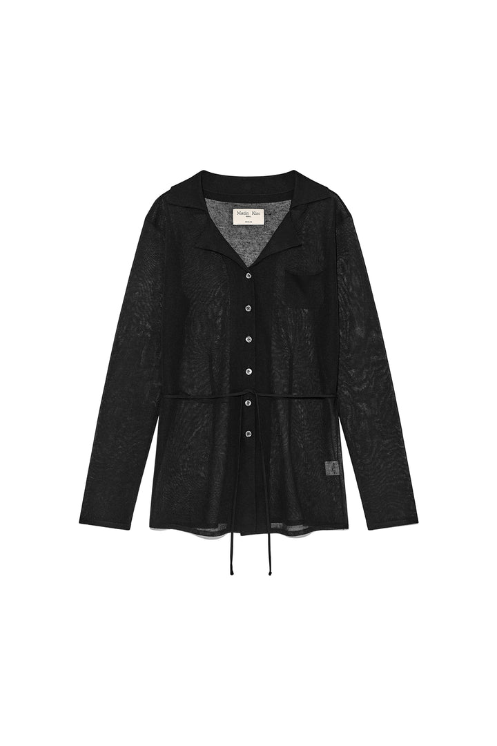 Matinkim String Point Plain Long Cardigan IN Black