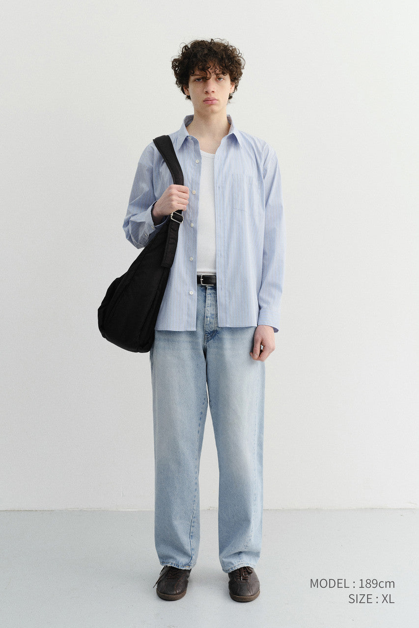 Dunst Unisex Cropped Striped Shirt Blue Stripe