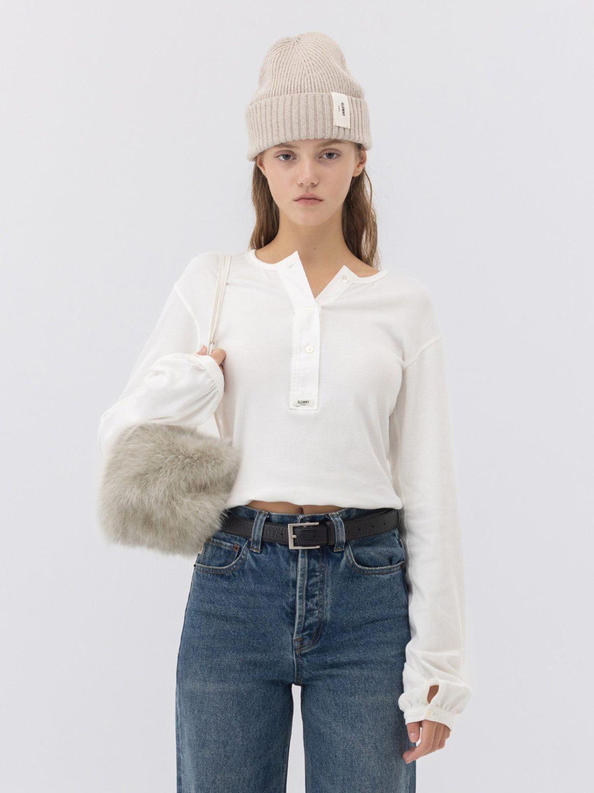 GLOWNY G Mix Fur Bag (Pale Ivory)
