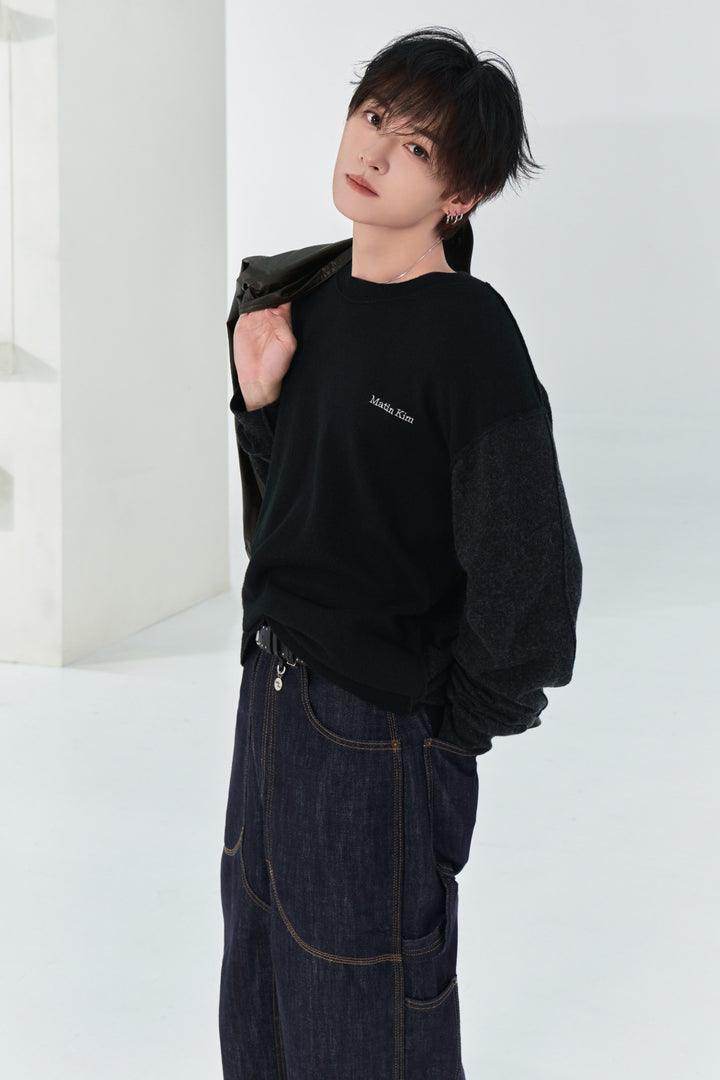 Matinkim Cashmere Blended Panel Knit Pullover IN Black