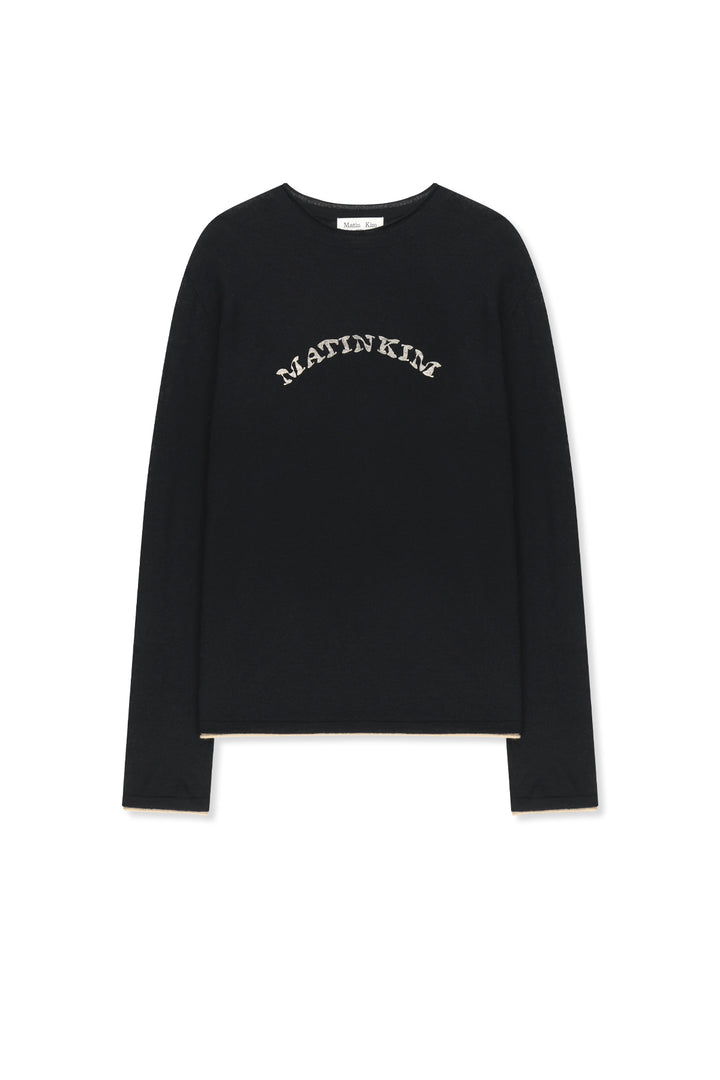 Matinkim Matin Sleeve Graphic Sheer Knit Pullover IN Black