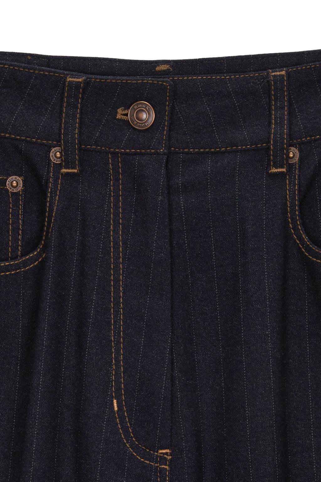 [matinkim] DENIM LIKE STRIPE WIDE PANTS IN NAVY