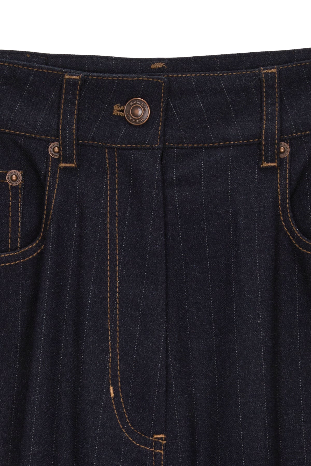 [matinkim] DENIM LIKE STRIPE WIDE PANTS IN NAVY