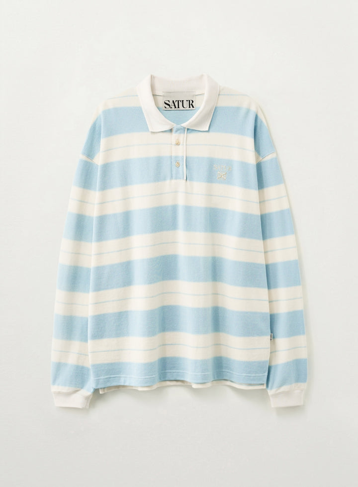 Satur Apero Stripe Pique Long Sleeve - Sky Blue
