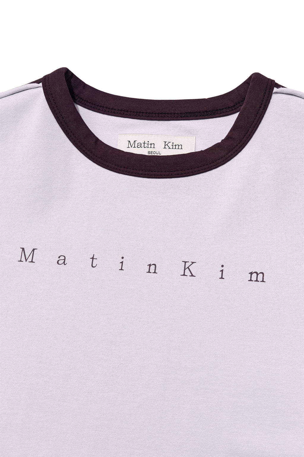 [matinkim] COLOR LINE POINT LOGO CROP TOP FOR WOMEN IN LILAC