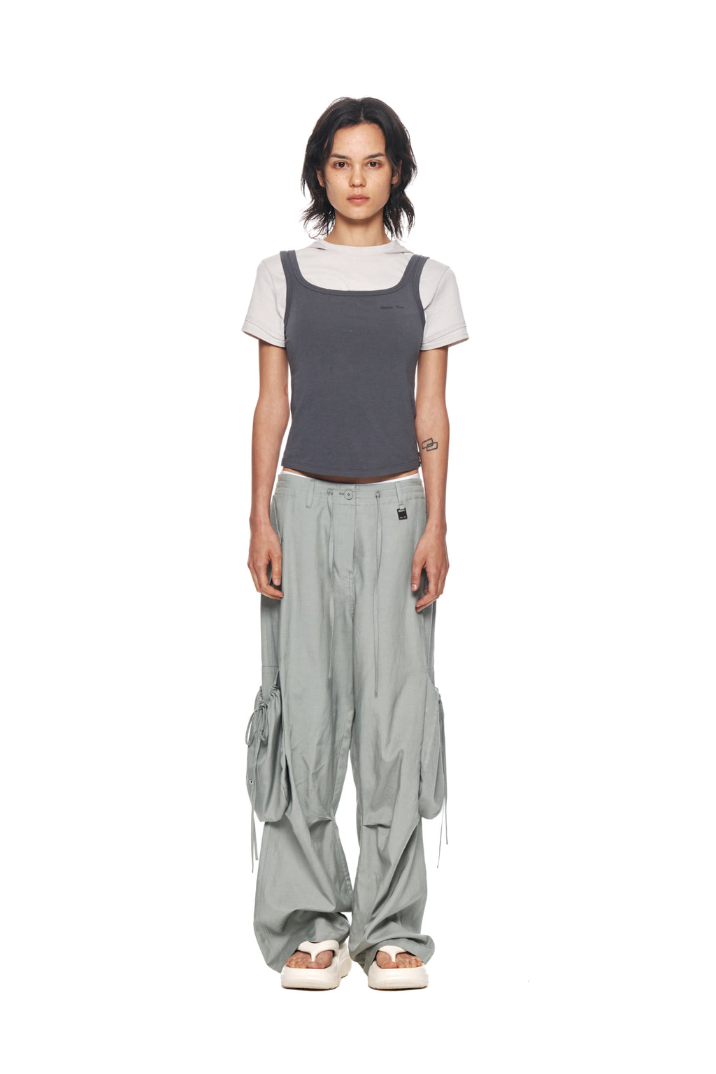 Matinkim String Point Big Pocket Cargo Pants IN Light Khaki