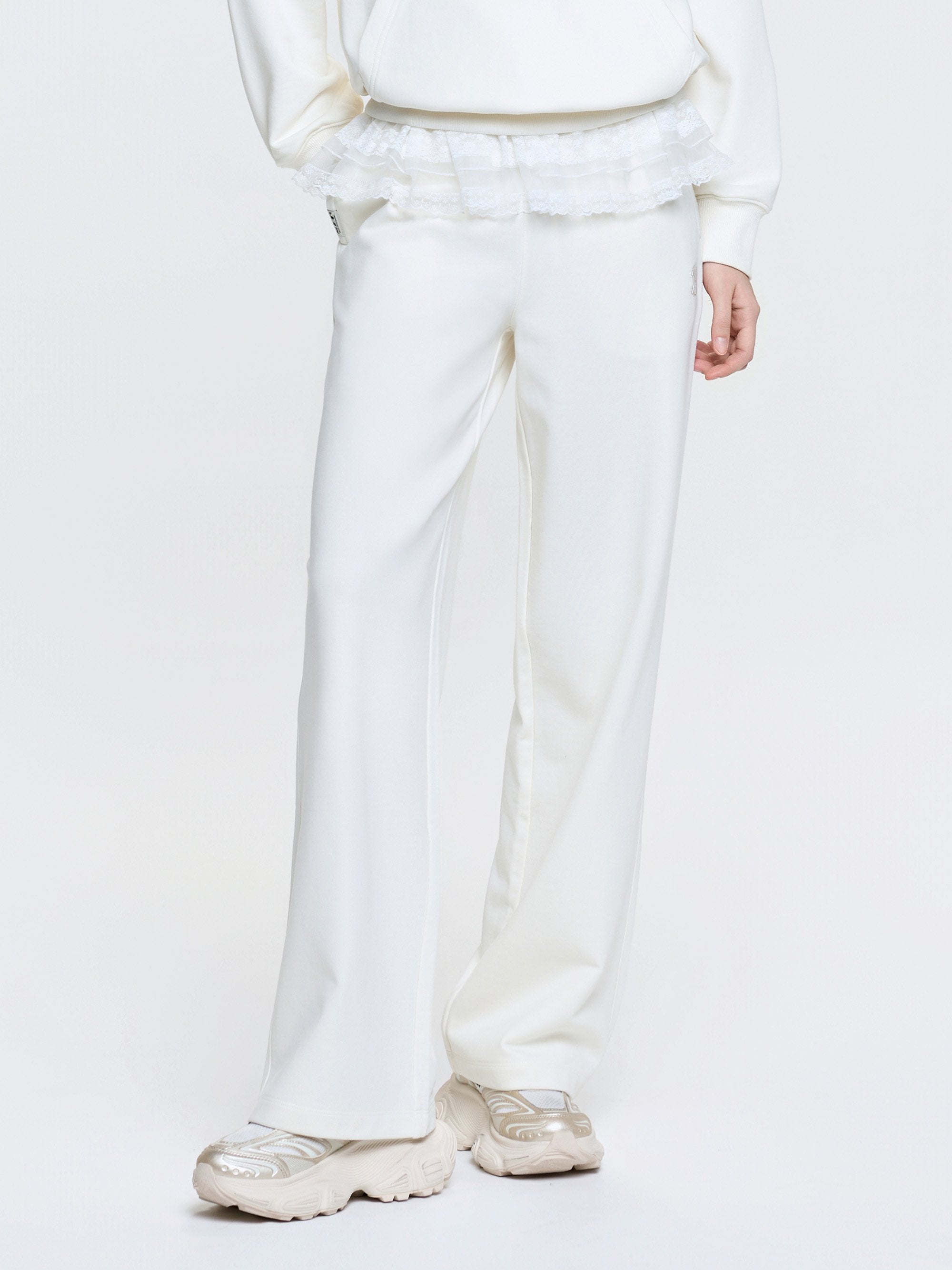 [MLB] Women's Basic Lace Ruffle Semi Wide Pants