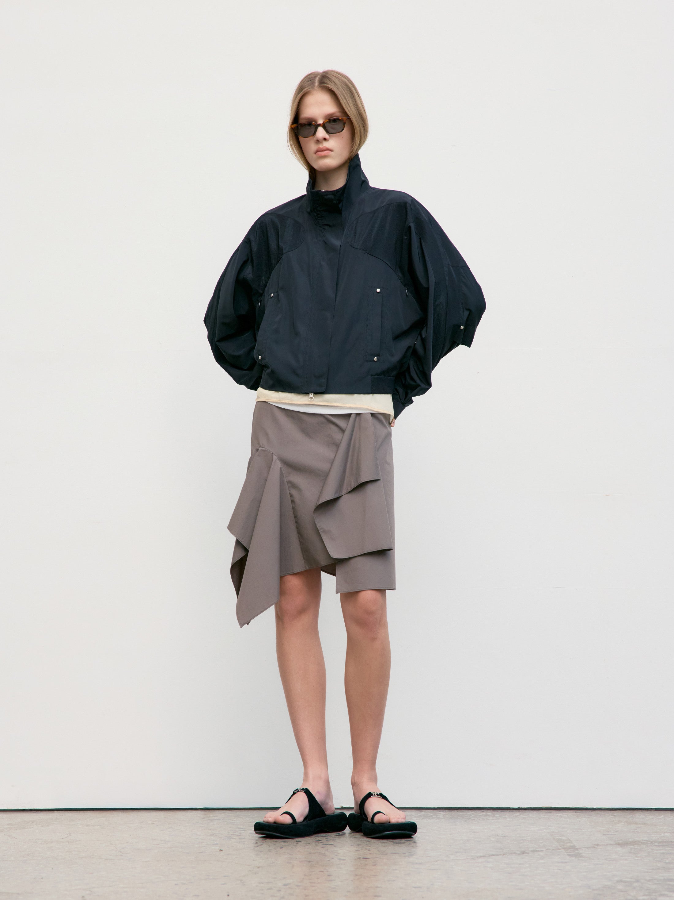 [Low Classic] Unbalance Drape Mini Skirt_Khaki Beige