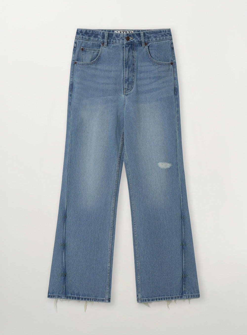 [SATUR] Damage Washed Flare Fit Denim Pants - Blue