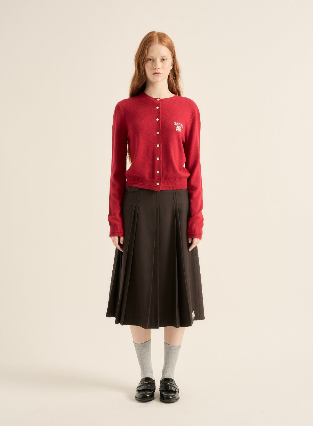 [satur] (W) Wool Pleats Skirt - Brown