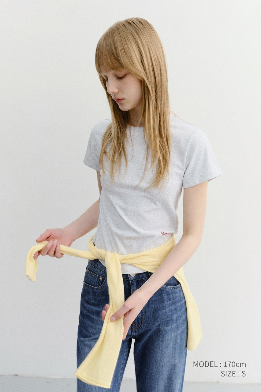 Dunst Curved Hem Slim Top Light Melange Grey