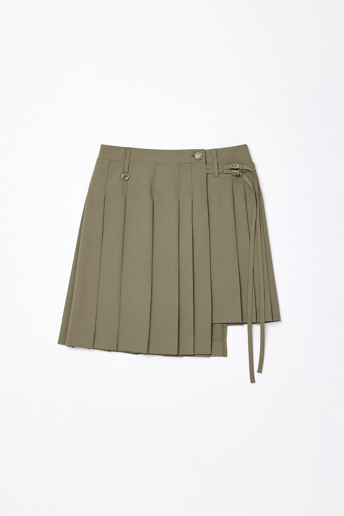 Matinkim Unbalance Pleats Belted Mini Skirt IN Khaki