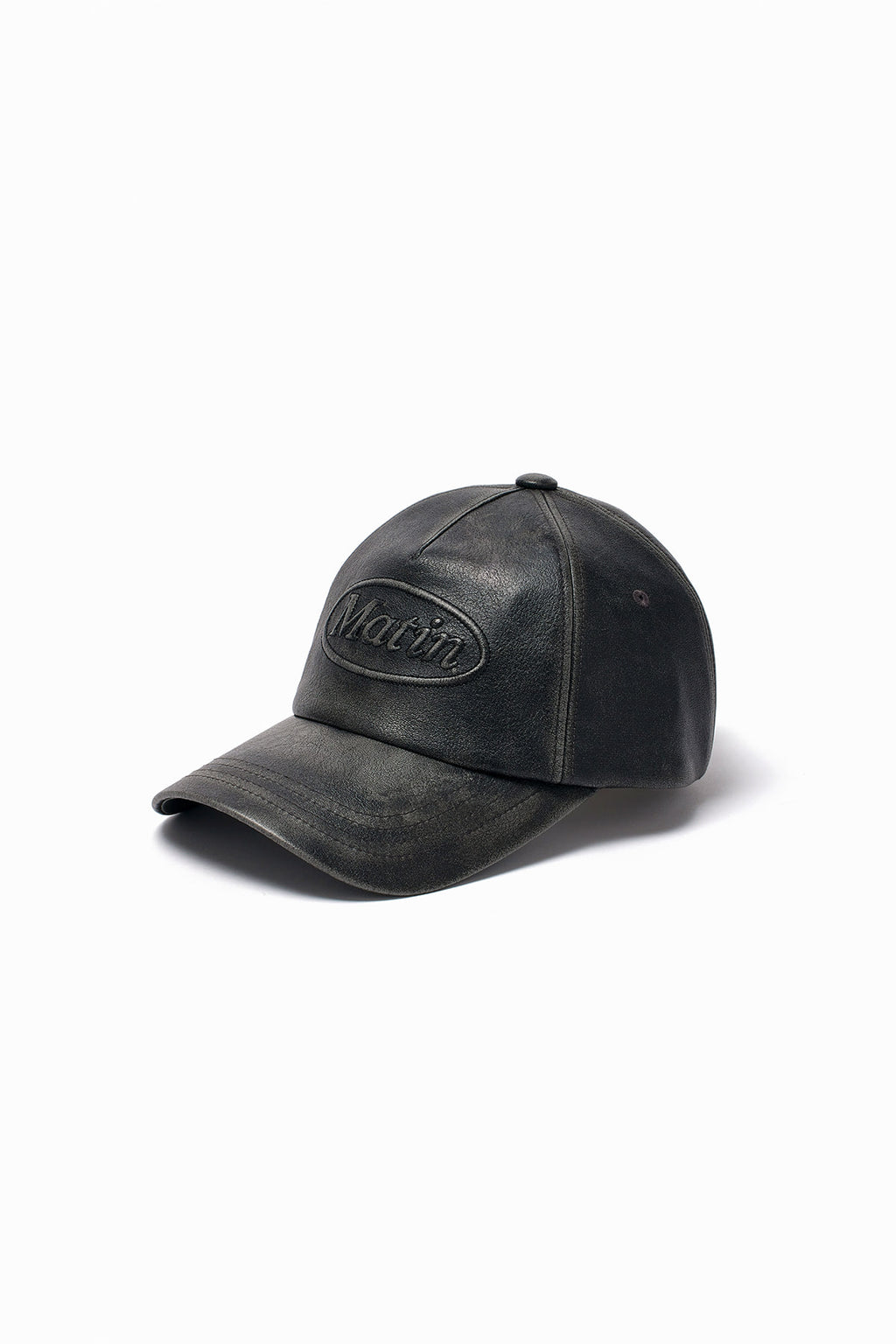 [matinkim] EMBOSSED LOGO LEATHER BALL CAP IN BLACK