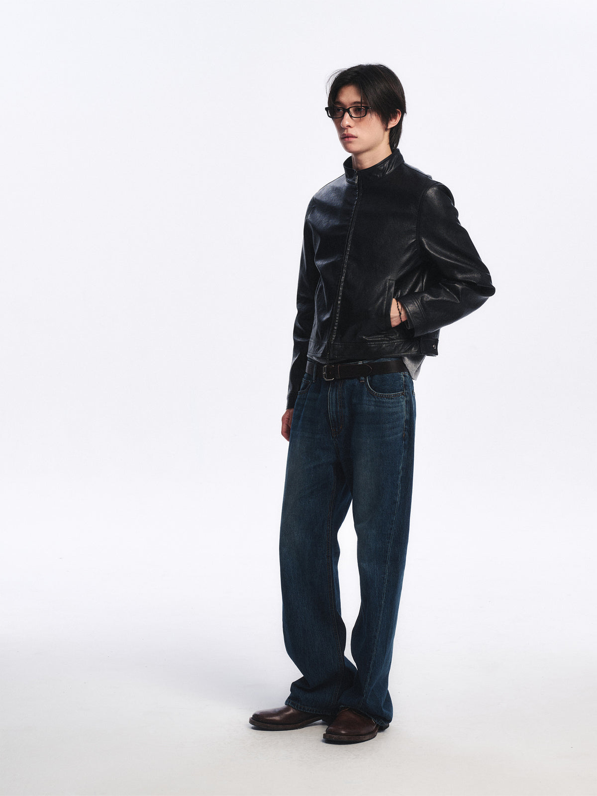 Low Classic Side-Tab Artificial Leather Short Jacket Black