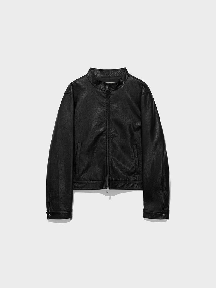 Low Classic Side-Tab Artificial Leather Short Jacket Black