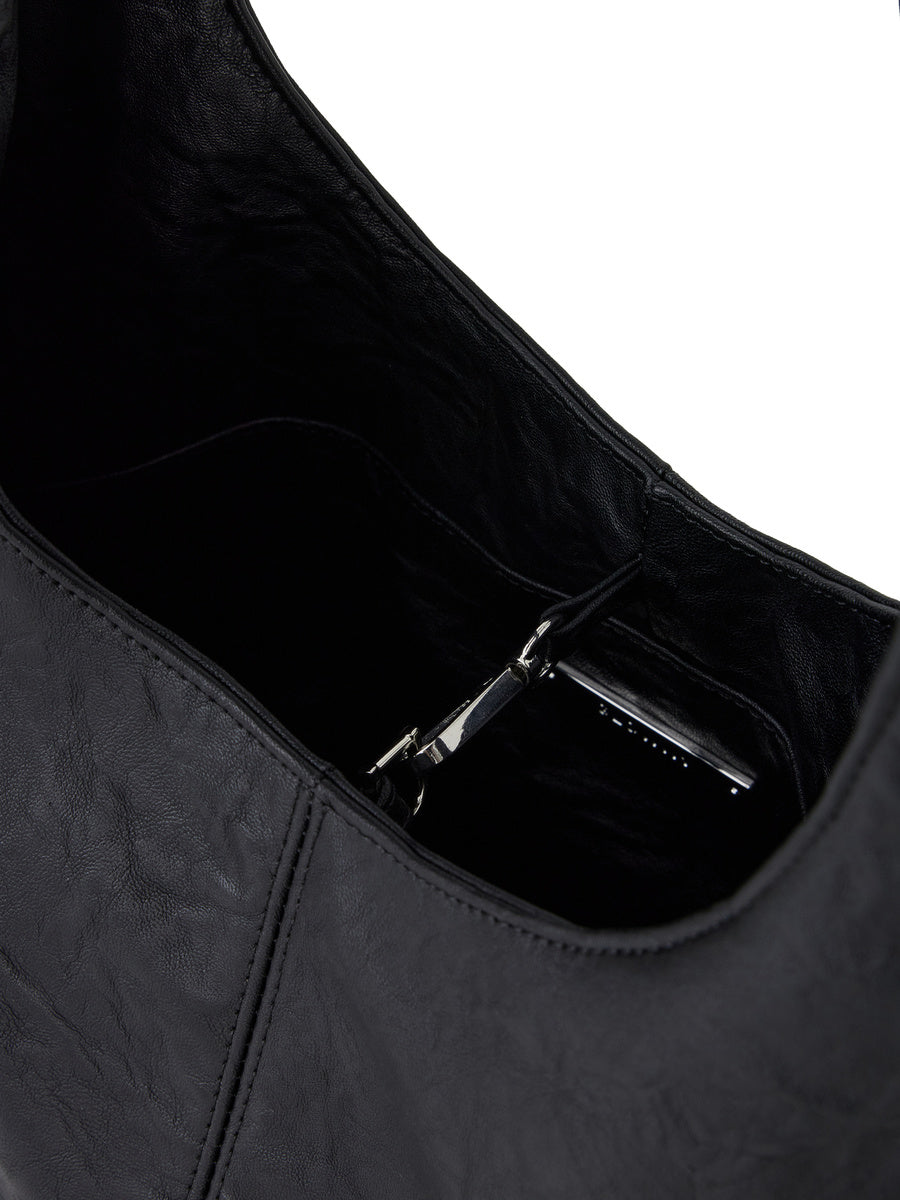 GLOWNY G Leather Half Shoulder Bag (Black)