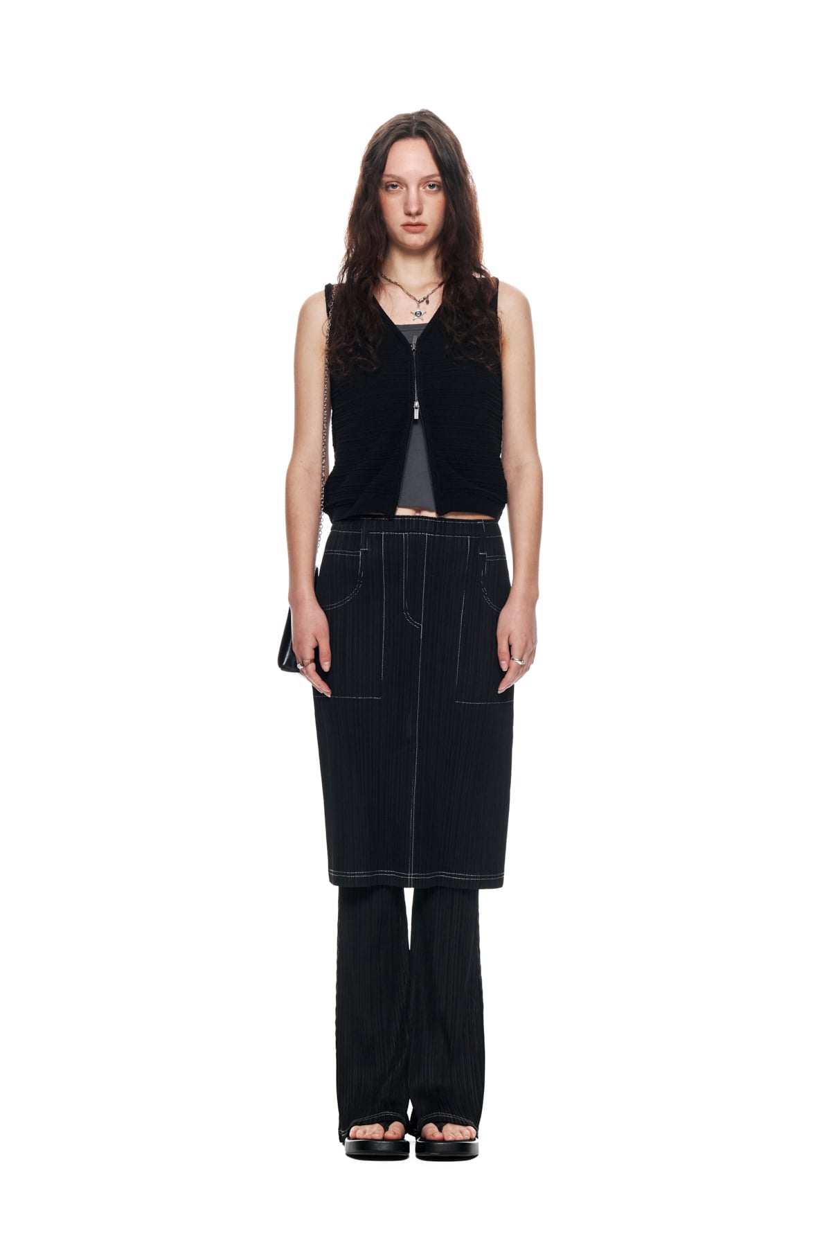 Matinkim Pleats Stitch Layered Skirt IN Black