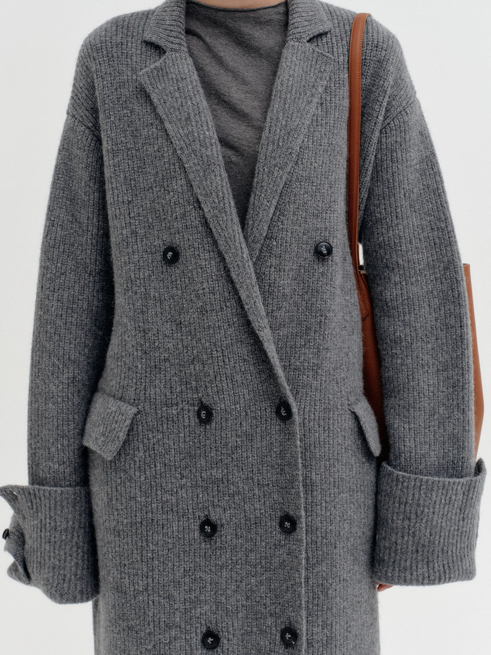 EENK Classic Double-Breasted Knitwear Coat - Gray