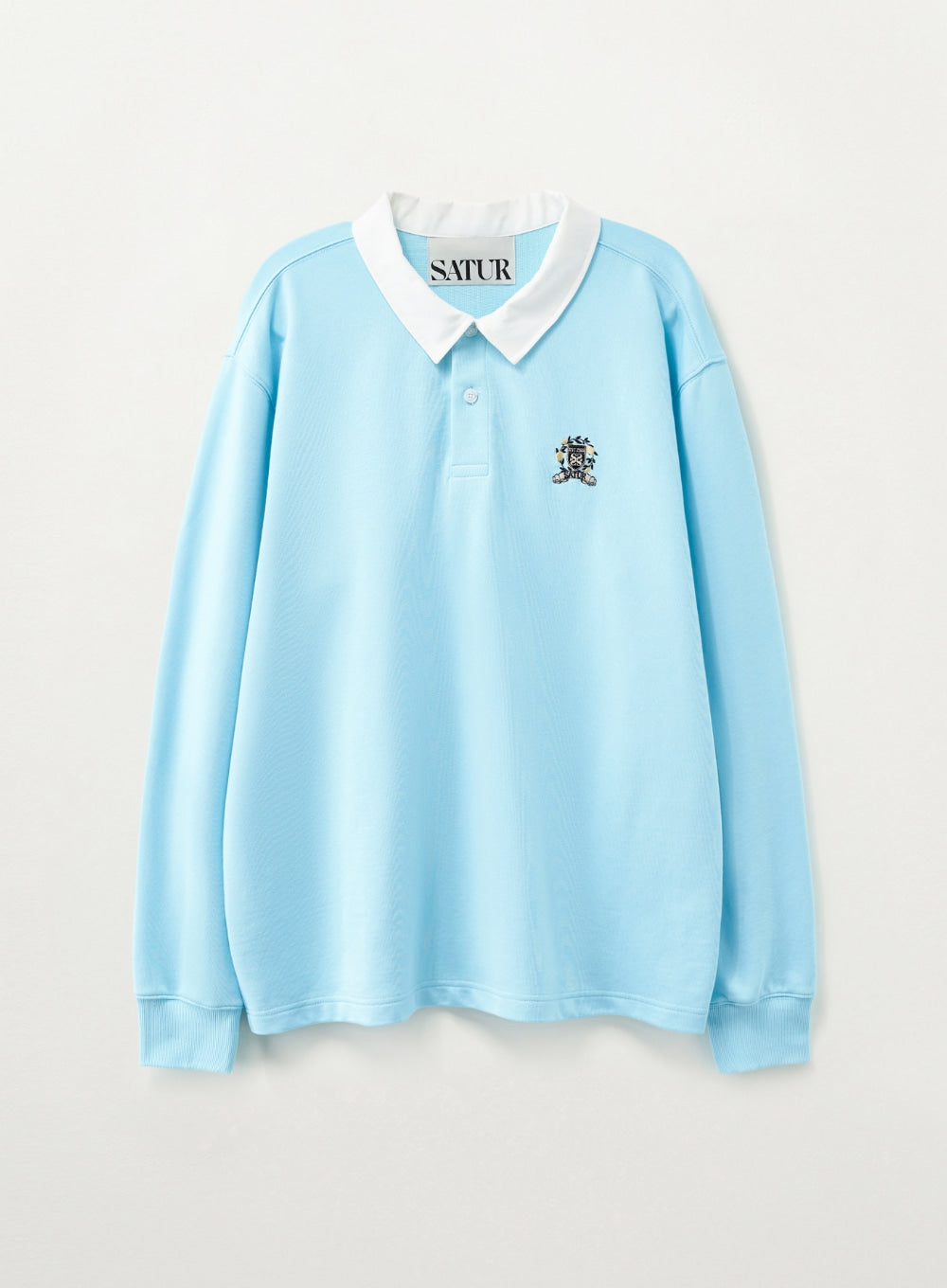 [SATUR] Crest Logo Rugby Long Sleeve - Sky Blue