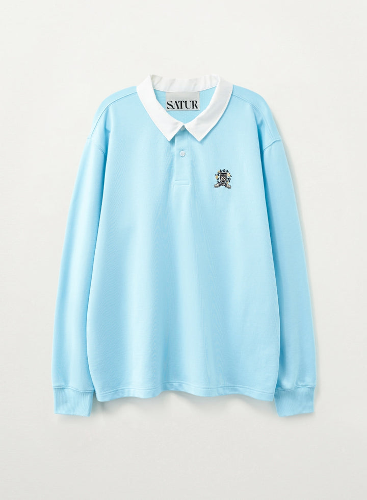 Satur Crest Logo Rugby Long Sleeve - Sky Blue