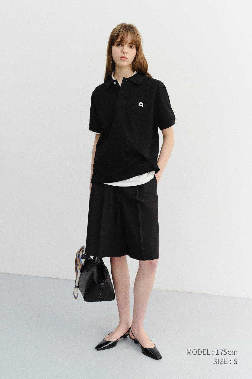 Dunst Unisex Leather Logo Polo Shirt Black